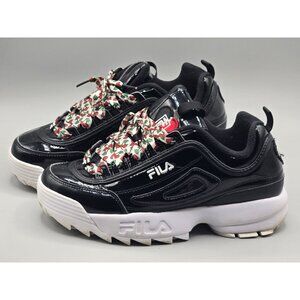 Rare Fila Disruptor 2 Heart Cherry‎ Wedge Black Patent Womens Sneaker Size 7.5
